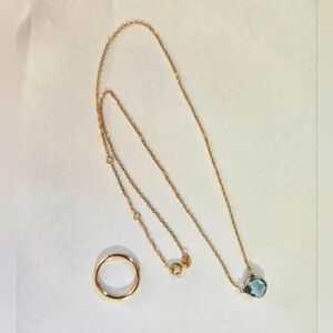 14k Solid Gold Blue Topaz Necklace And 10k Solid Gold Band Ring
